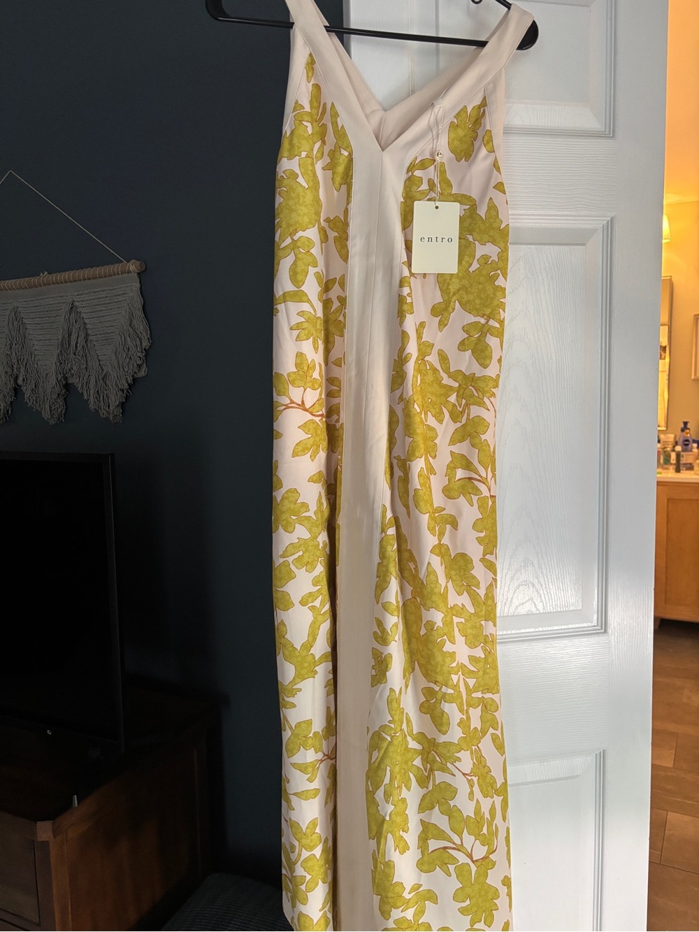 Centro Floral Embroidered Maxi Dress in Pale Pink & Chartreuse